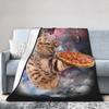 Outer Space Pizza Cat Galaxy Blankets Flannel Textile Decor Funny Breathable Lightweight Throw Blankets for Quilt