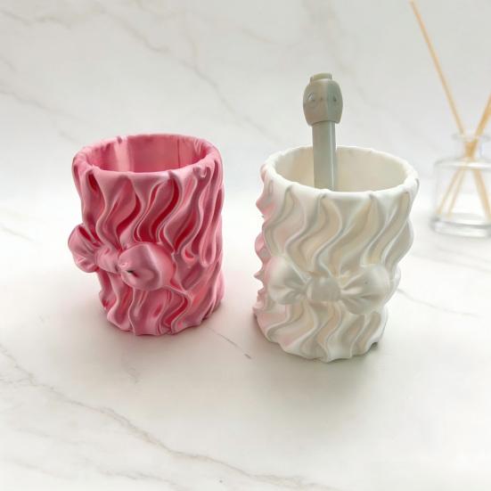 huaqianguhh Silk Texture Pen Holder, 3D Printed Desk Organizer for Brushes Stationery And Makeup Brushes, Ribbon Design Large Capacity Pencil
