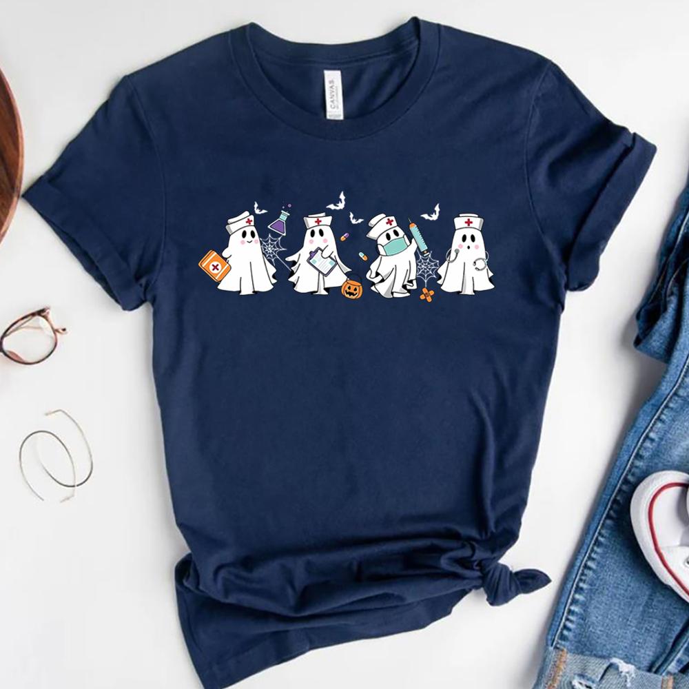 Halloween Nurse Shirt Boo Boo Crew Cute Ghost Nurse Graphic Tee Retro 90s Y2k Nursing Student Tshirt Funny Spooky Halloween Tops