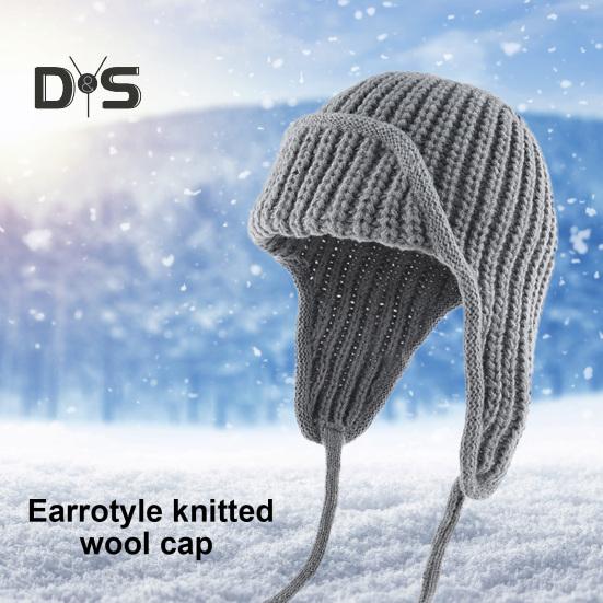 Унисекс зимняя шапка вязаная толстая теплая ветрозащитная однотонная защитная шапочка — фото 4