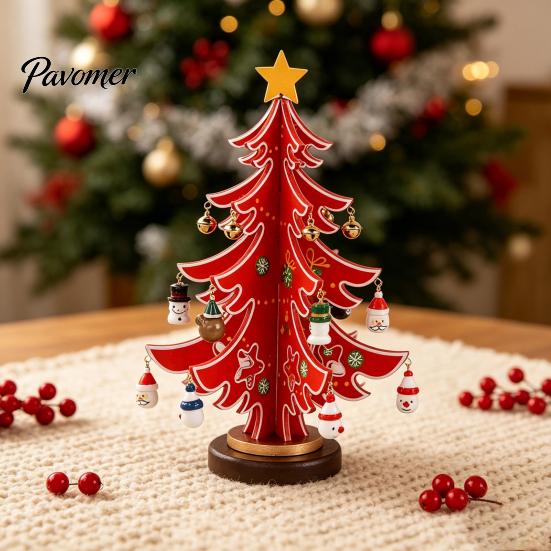 Miniature Christmas Tree Figurine Wooden Ornaments, 3D Rustic Tabletop Decor Decorative Ornaments for Home Desk, Reusable Nordic Style Holiday