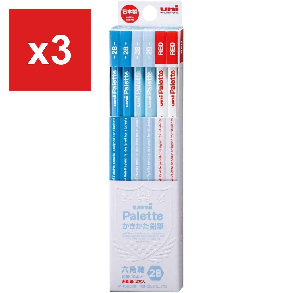 Mitsubishi Pencil 'uni Palette' Writing Pencil, 2B, Pastel Blue, Dozen Pack with Red Pencil, K55632B