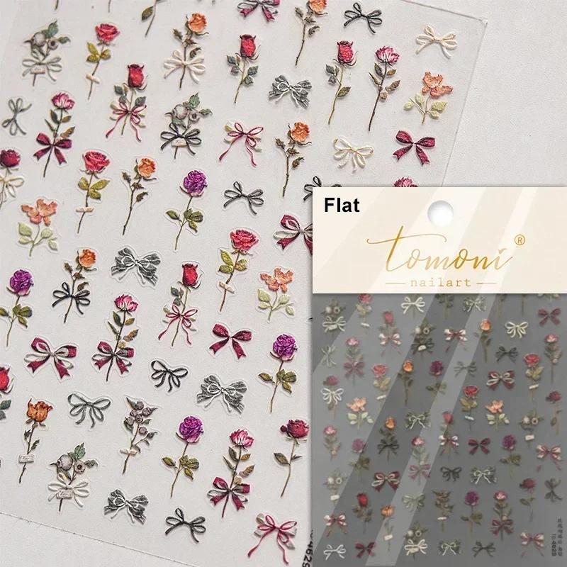 Gold Leaf White Flower Bouquet Floral Petal Tulip Bloom Charming Retro Metal Self Adhesive 5D Nail Art Sticker Manicure Decals