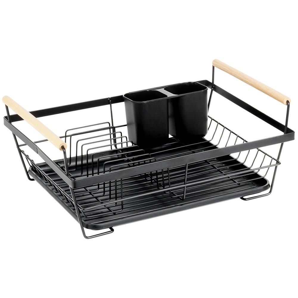 Large Standing Dish Drainer Plates Cutlery Black Metal 45 Cm