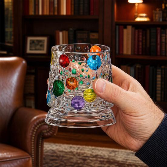 Wirbelndes Whiskey-Glas mit drehbarer Basis, 360-Grad-Wirbelgläser für Bourbon, 260 ml handbemaltes Spirituosenglas, Stressabbau-Geschenk für Männer