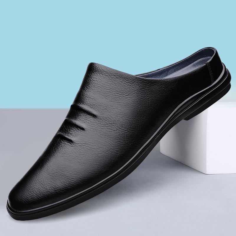 Fashion Open Low-heel Slipper Mens Slip on Walking Shoes Leather Male Comfortable Mules Shoes 2025 Male Casual Breathable Comfy Sandals
