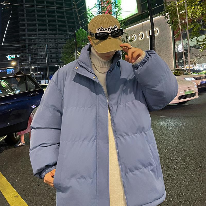 

Зимняя новая пара хлопковая одежда поддельные два гонконгских стиля красивая короткая мужская термокуртка утолщенный воротник-стойка однотонный хлопок 5XL синий