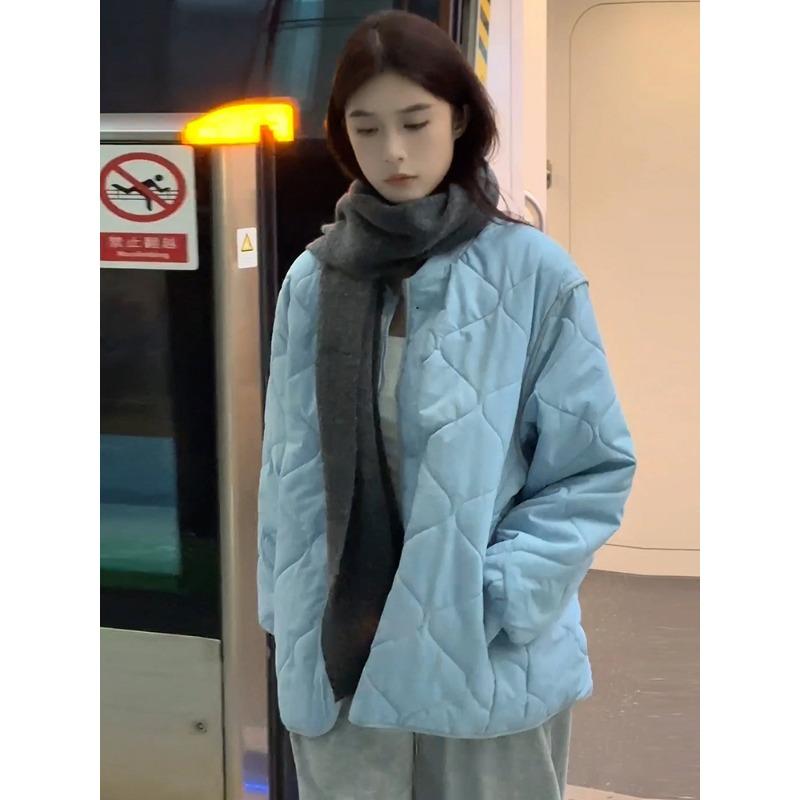 

Ретро куртка ромбовидной стежки с тыквенным узором для женщин, осенне-зимний силуэт, легкое и повседневное пальто из тонкого хлопка без воротника. XL