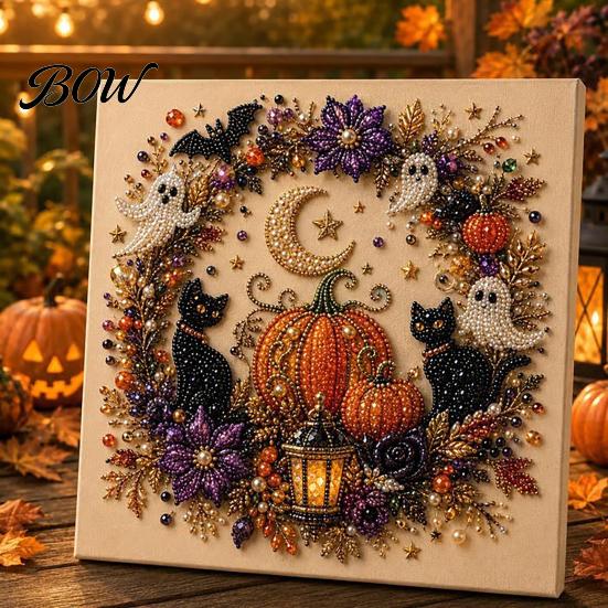 Artigianato Creativo per Feste di Halloween Fantasma Perla Sintetica Arte Kit Fai da Te, Pittura Artigianale Decorazione con Perline 3D Spettrale, Muro Gotico per Adulti Principianti Kit Festivo