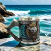 Medieval Pirate Drinking Cup With Ergonomic Axes Handle And Decorative Carvings Beer Mug For Beverage Enthusiasts Gift
