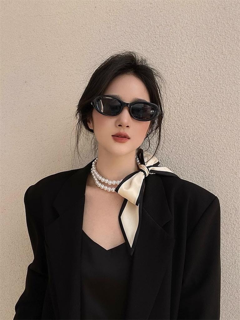 Vintage Pearl Necklace With Silk Scarf Necklace