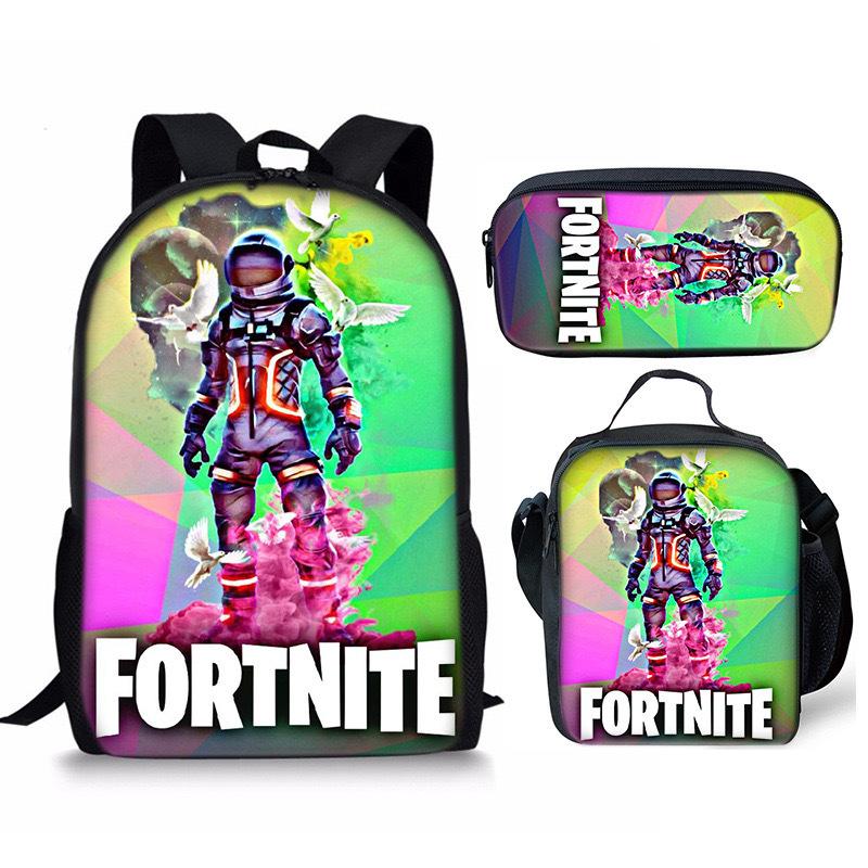 3 pièces Sac à dos d'activité Fortnite Anime Dessin animé Cartable Grande capacité Étudiant Sacs d'école Trousse à crayons Mignon et Charmant Sac à lunch Date de naissance Cadeau