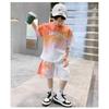 Summer children's gradient color letter sports suit, boys' fashionable short sleeved shorts casual wear