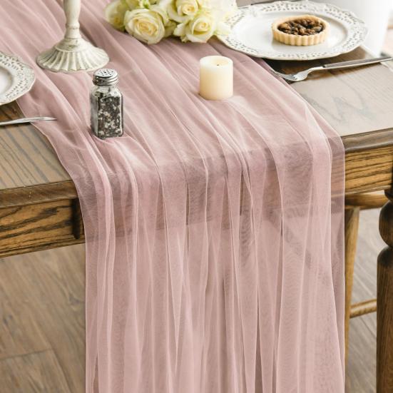 Tulle Table Runner Decorative Sheer Tablecloth Solid Color Table Runner Arch Aisle Veil for Bridal Shower Wedding Arch Dessert Table Decoration