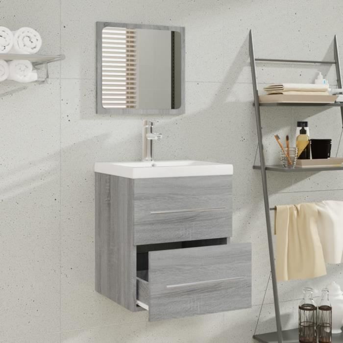 3114169 vidaXL Vanity Unit with Integrated Basin Sonoma Grey Engineered Wood