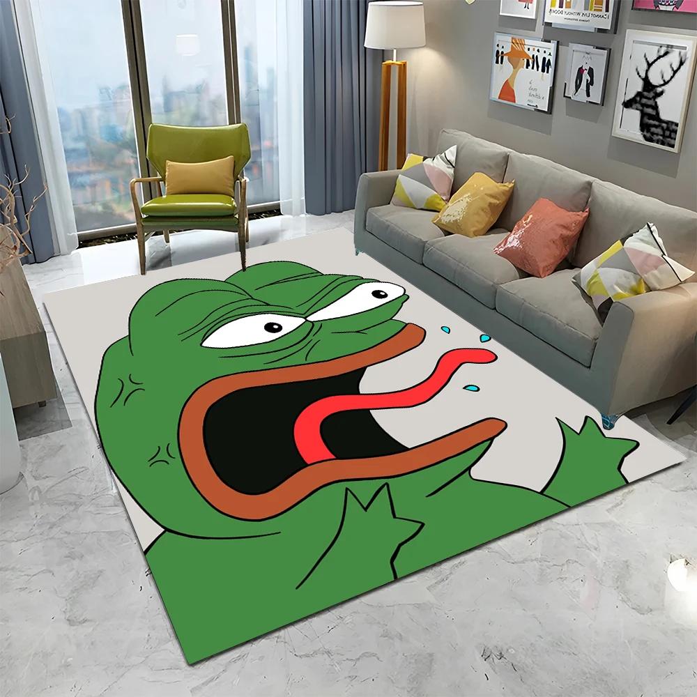 3D Pepe The Frog Face Cartoon Carpet Rug for Home Living Room Bedroom Sofa Doormat Decor,kids Play Area Rug Non-slip Floor Mat