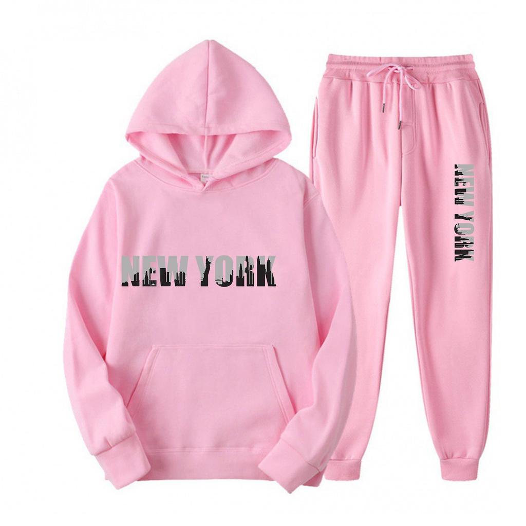 New Fleece Women's Casual Sportswear Hooded Sweatshirt Two-piece Set Casual Set European and American Trendy Brand Men's Loose Fit