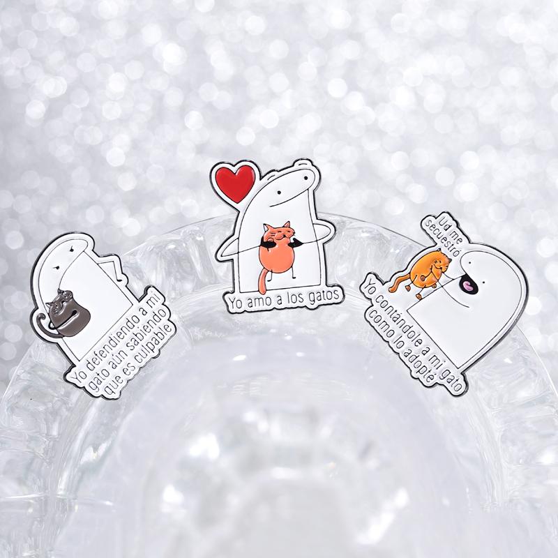 Cat Lady Flork Memes Enamel Pins Funny Cartoon Characters Brooches Lapel Badge Cutie Animals Jewelry Gift for Friends