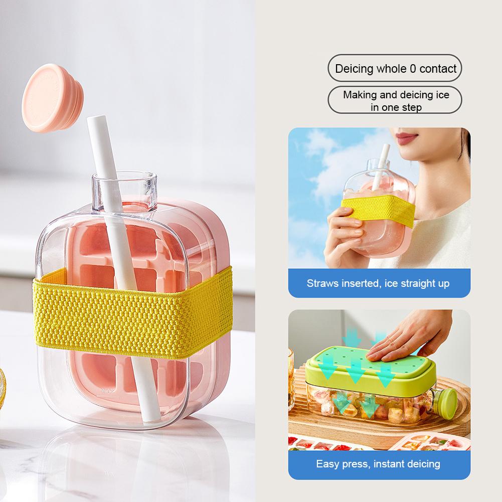 Creative Ice Cube Water Bottle Ice Cube Tray Ice Cube Mold Large Capacity Ice Maker Kettle Leakproof Demould Ice Maker Cup
