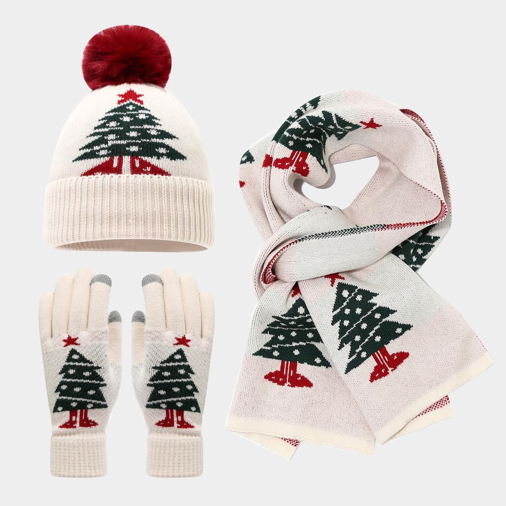 

Kids Winter Knit Accessories Set With Christmas Tree Embroidery Design For Cold Days білий