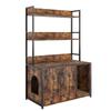 Large Cat Litter Box Enclosure with Storage Shelf, Wooden Cat House with Scratch Pad, Sturdy Indoor Pet Cabinet with 2 Doors for Odor Control, Brown