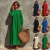 European and American Independent Station New Temperament Solid Color Long Sleeve Holiday Style Long Dress Women's Clothing