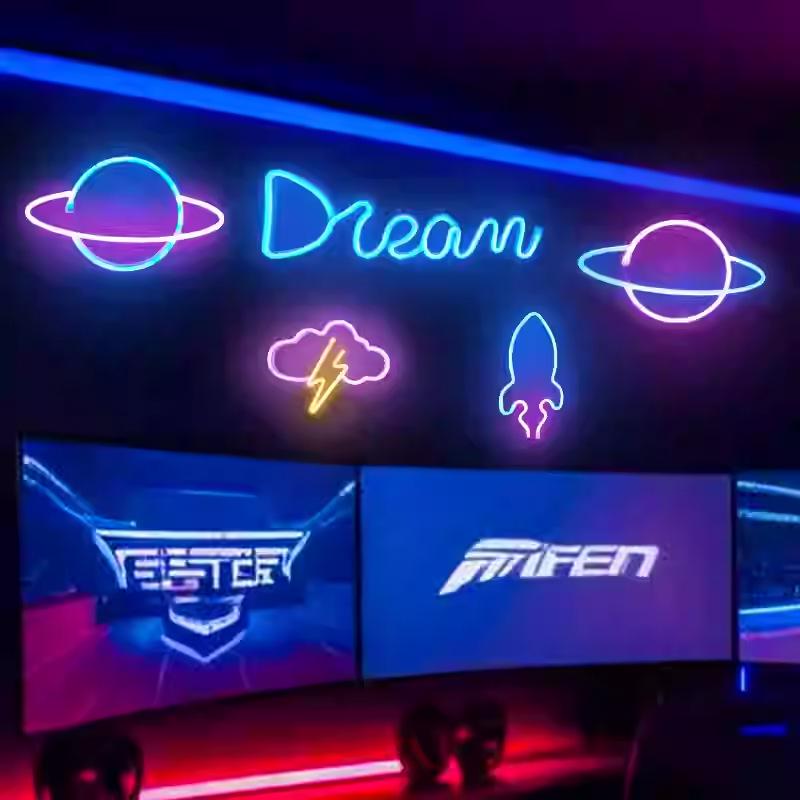 LED Neon Butterfly & Planet Wall Light - Decorative E-sports, Bar, and Photo Prop Night Light