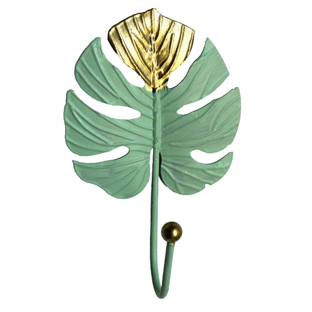 

Золотой железный настенный крючок Утолщенный материал Вешалка для одежды Форма листа Креативные крючки Органайзер для домашнего хранения Декоративная вешалка в виде пальмового листа 12x7.5cm зелёный