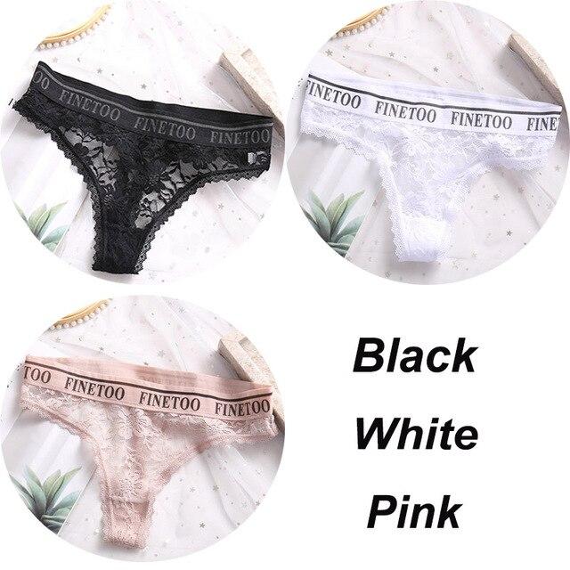 FINETOO 3PCS/Set Women Lace Panties Sexy G-string Underwear Female Underpants Floral Solid Color Briefs Lingerie Sexy Thong Panties M-XL