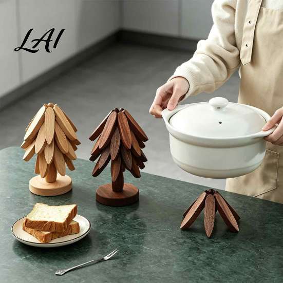 Christmas Tree Shaped Pot Mat Collapsible Wooden Trivets for Hot Dishes Table Wood Heat Holiday Tabletop Decor Dining Resistant Holder Set