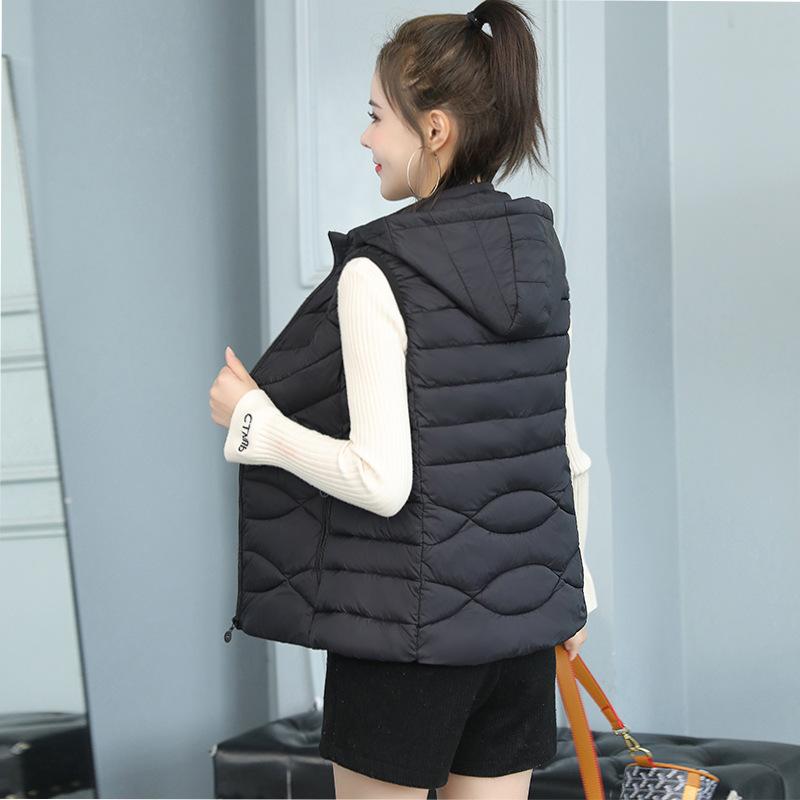 Autumn and Winter Women's Lightweight Down Cotton Vest, Women's Vest, Detachable Hat, Lightweight Women's Plus Size Vest