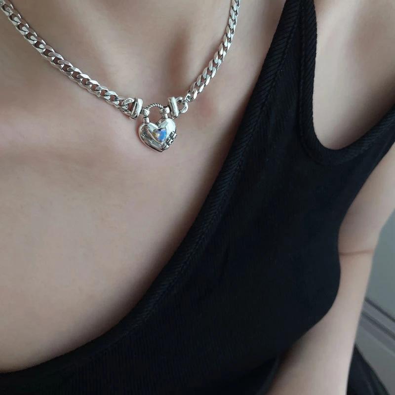 foxanry Stamp Party Necklace for Women Trendy Elegant LOVE Heart Zircon Sweater Necklace Wedding Bride Jewelry