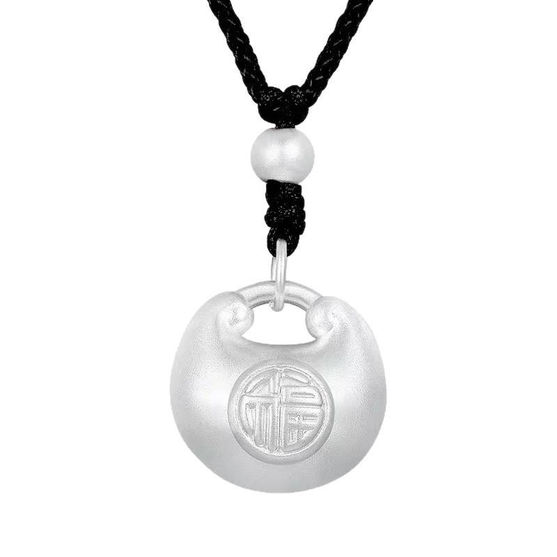 999 Pure Sterling Silver 3D Fu Character Necklace with Ingot Pendant for Couples