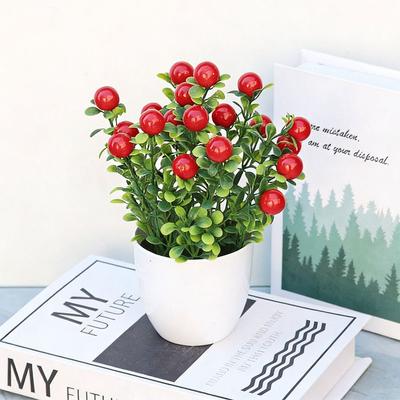 Multicolor Artificial Fruits Bonsai White Flowerpot Orange Peach Strawberry Fruit Tree Potted Pomegranate Lemon Photo Props