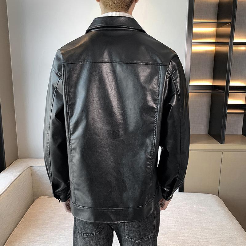 Men's Spring Autumn New Lapel Leather Jacket Casual Trendy Biker Versatile Teenager Retro Jacket Top