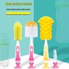 Silicone Baby Bottle Cleaning Set: Long Handle Brush, Nylon Cup Brush, Straw & Nipple Brush, Sponge.