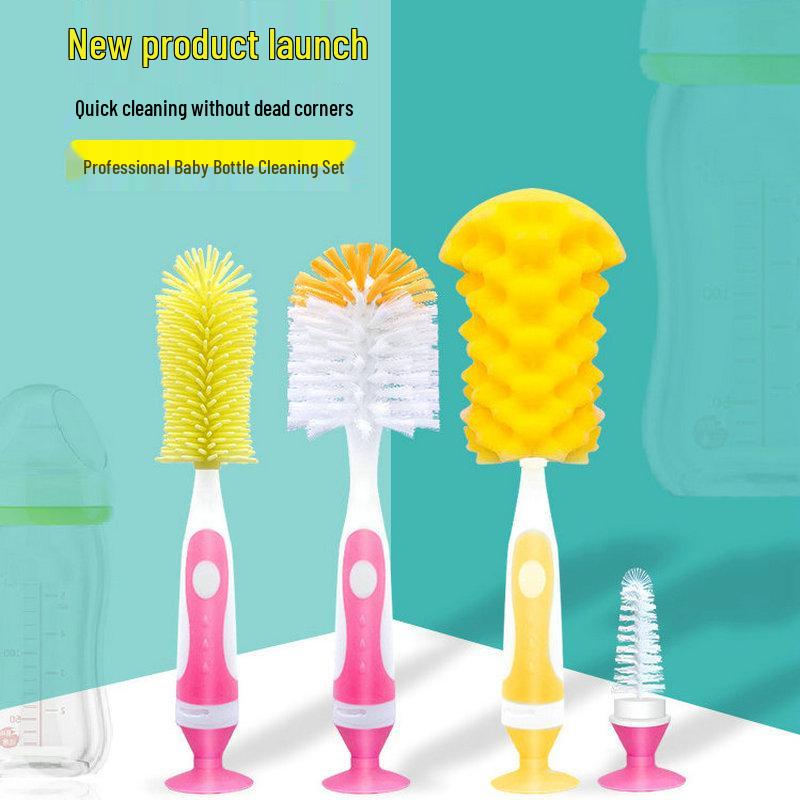 Silicone Baby Bottle Cleaning Set: Long Handle Brush, Nylon Cup Brush, Straw & Nipple Brush, Sponge. Sponge Bottle Brush without Packaging зелёный