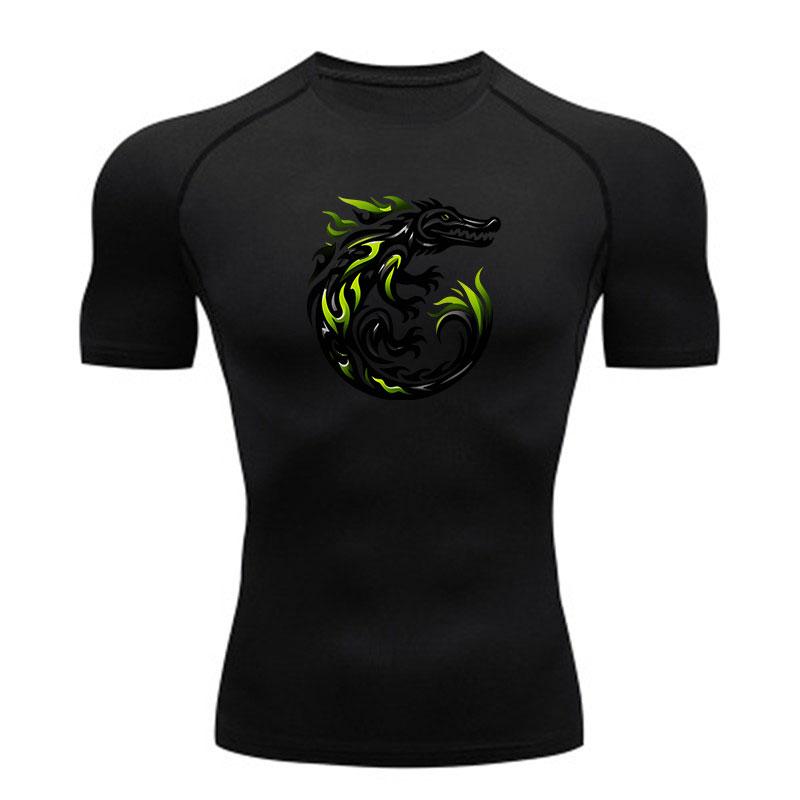 Men's Compression Fitness T-Shirt, Tribal Crocodile Flame Pr