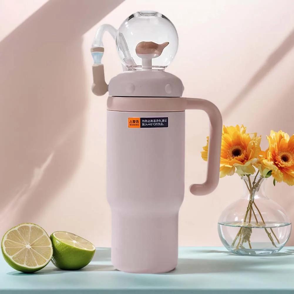 710ML Stainless Steel Whale Fountain Tumbler with Handle with Straw Drinking Cup Leak Proof Vacuum Cup for Baby Teens and Adults