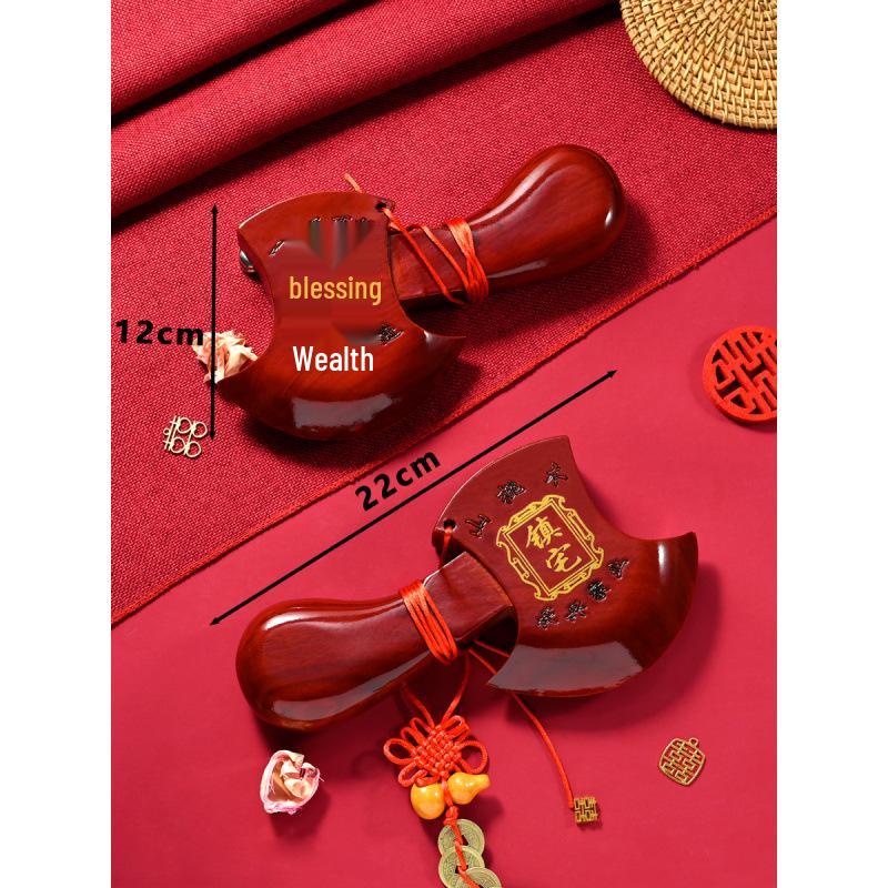 Peach Wood Deep Red Axe Pendant: Wedding Blessing for New Home & Bed-Pressing Ceremony