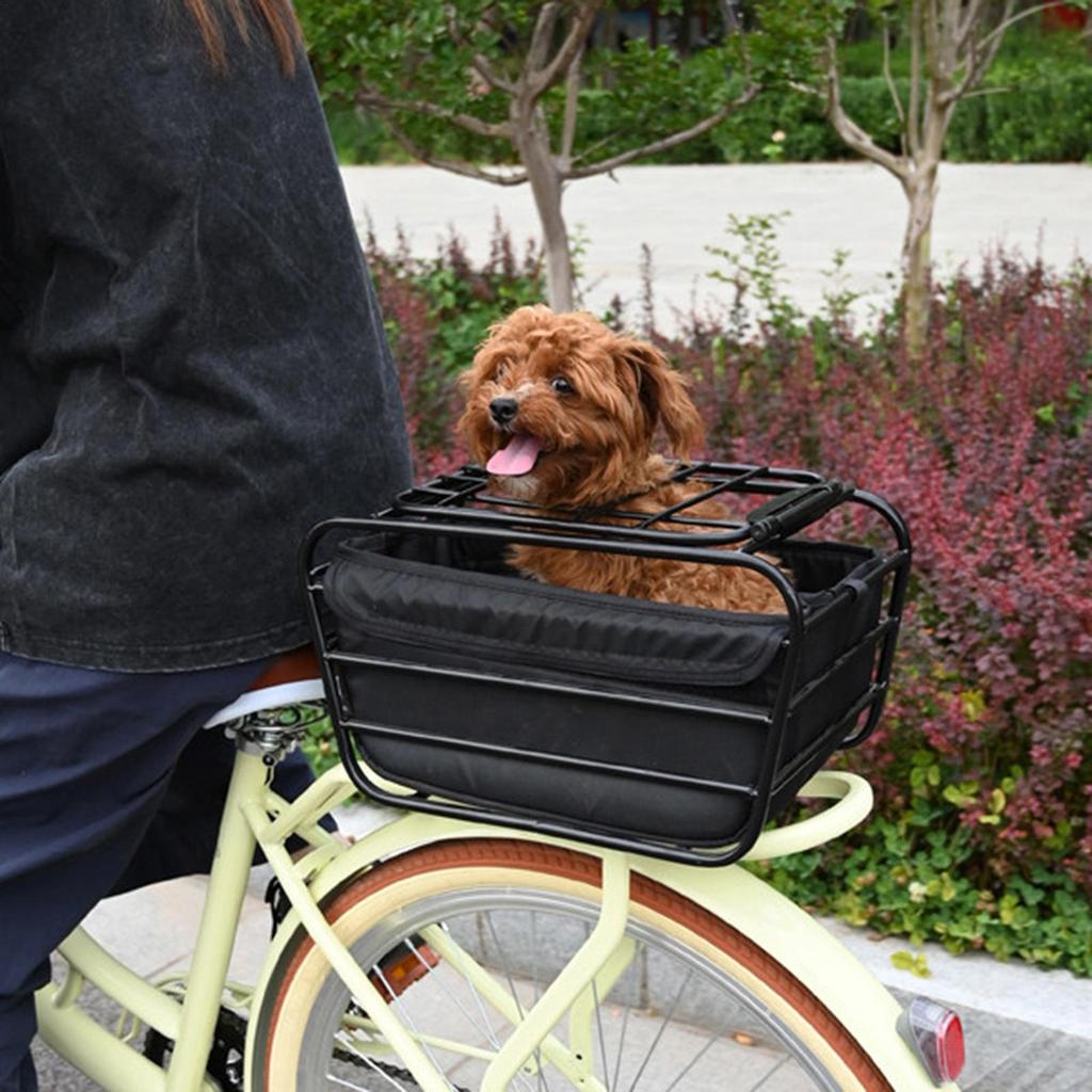 Bike Pet Carrier Cargo Basket Bicycle Pet Basket with Lockable Cover Mountain Bike Rear Seat Rack Bike Rear Organizer Basket