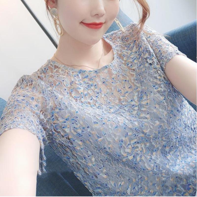 Sommermote Blonder Trykk Trend Kort Erm Elegant Topp Casual Enkelhet Pendler Allsidig Dameklær Bluse