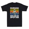 Fitness Jesus ist mein Spotter Lustiges Vintage Herren T-Shirt Baumwolle für Fitnessstudio & Workout