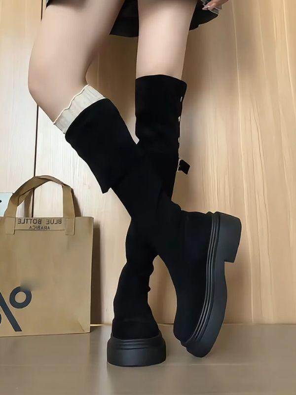 Boots Children's Autumn and Winter 2025 New Two Wear Folded Thick Heel Over Knee Thick Skinny Boots Knight Boots Women