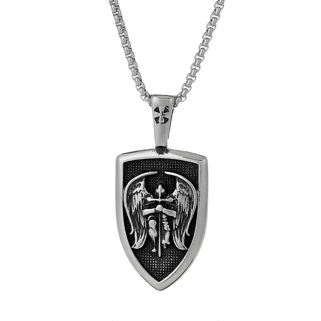 Elegant Stainless Steel Archangel Necklace Fashionable Men's Necklace with Angel Shield Pendant Unique Neck Chain