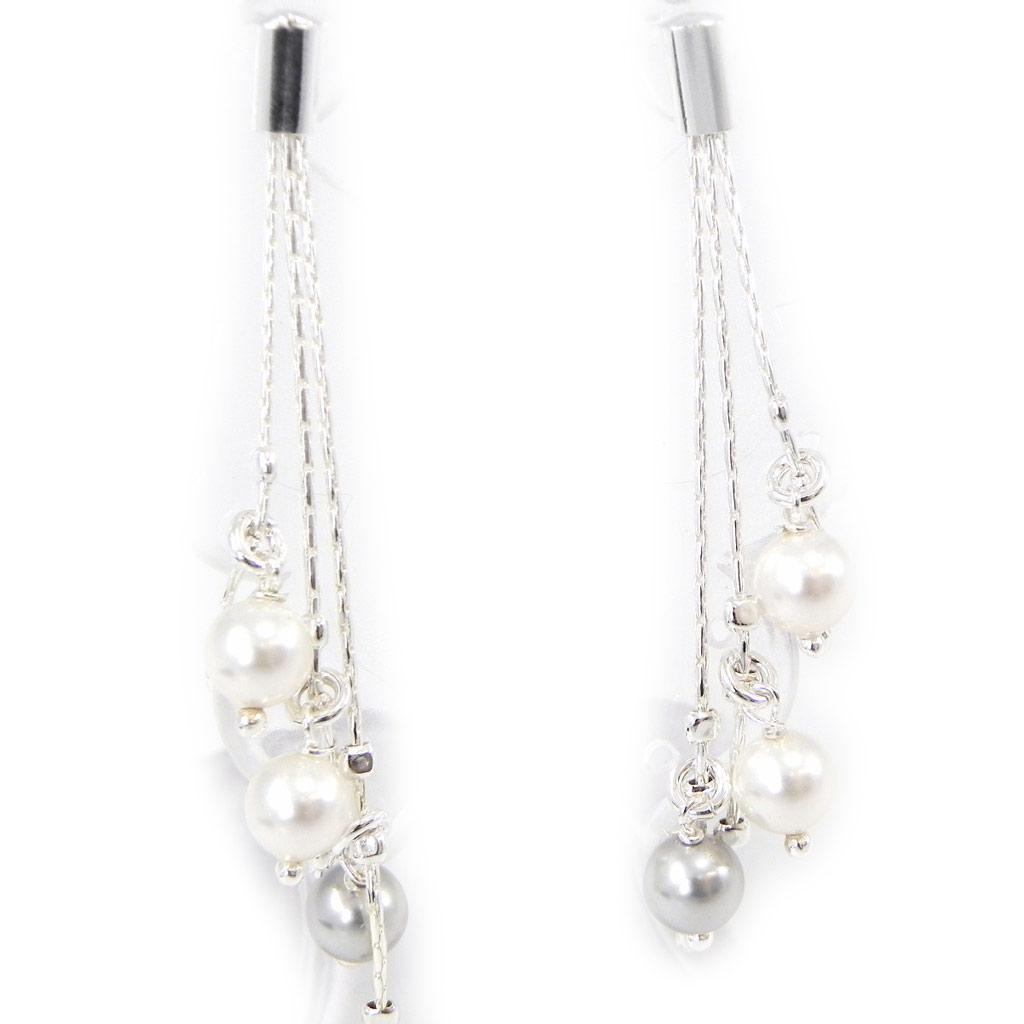 Les Trésors De Lily [G1916] - Silver Earrings 'Sissi' White Gray