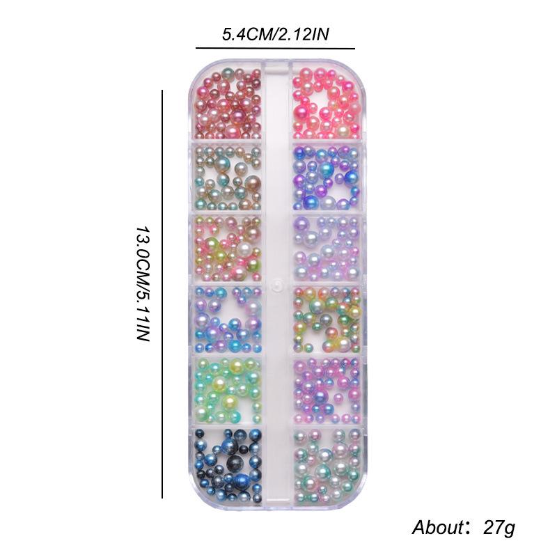 12-Grid Colorful Pearl Nail Art Decorations: Mixed-Size, Full/Half Round, Flat-Back Pearls for DIY.