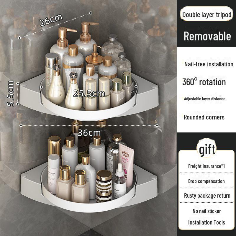 "Punch-Free Wall-Mounted Rotating Triangle Bathroom Rack"