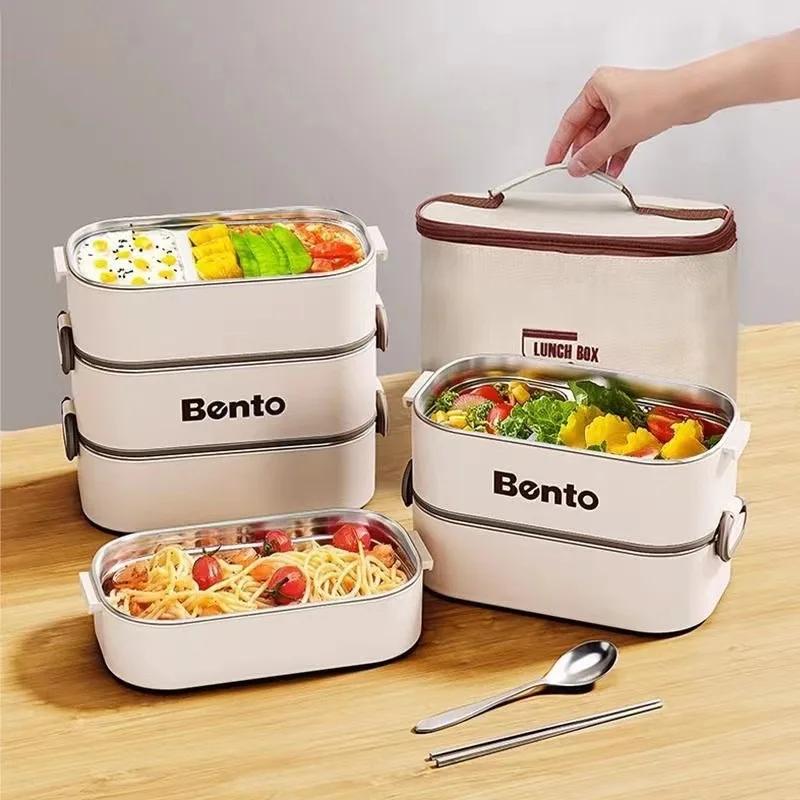304 Stainless Steel Divided Lunch Box for Kids Adults Stackable Portable Leakproof Bento Microwave Sealed Large Food Container