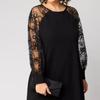 Women's Round Neck Long Sleeve Midi Dress Loose A-Line High Waist Solid Mesh Lace Splicing Elegant Plus Size Casual Dress